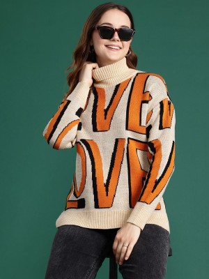 Dressberry Self Design Turtle Neck Casual Women Beige Sweater