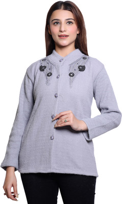 NinishApparel Embroidered Round Neck Casual Women Grey Sweater