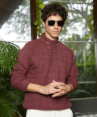 CAMPUS SUTRA Self Design Round Neck Casual Men Red Sweater
