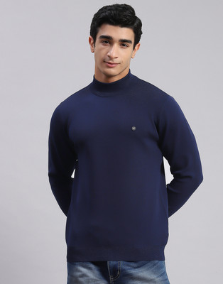 MONTE CARLO Solid Turtle Neck Casual Men Blue Sweater