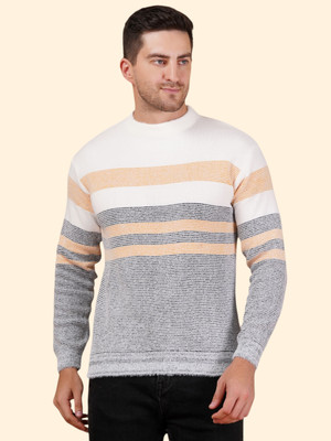 KIPEKEE Striped Round Neck Casual Men Yellow Sweater