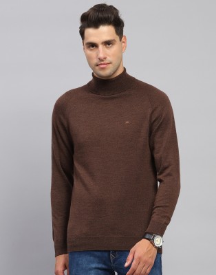 MONTE CARLO Solid Turtle Neck Casual Men Brown Sweater