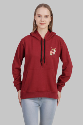 Kiba Retail Printed Hooded Neck Casual Women Maroon Sweater