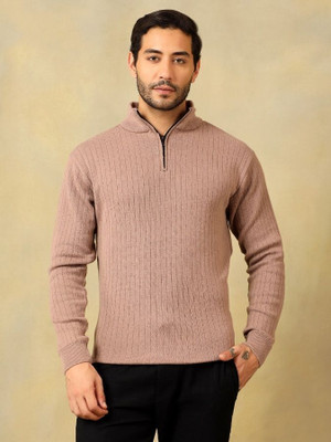 Voxmonks Self Design High Neck Casual Men Beige Sweater