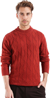 RARE RABBIT Solid High Neck Casual Men Maroon Sweater