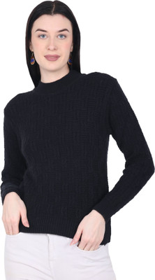HITTIKA Self Design Round Neck Casual Women Black Sweater