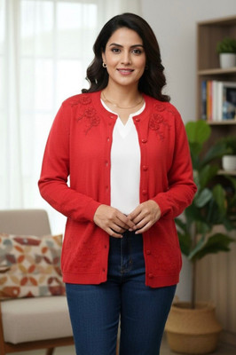 Fashionpoint Solid Round Neck Casual Women Red Sweater