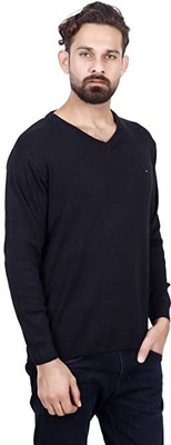 SHATMUS Solid V Neck Casual Men Blue Sweater