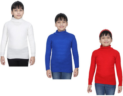 KAVYA Solid High Neck Casual Girls Multicolor Sweater