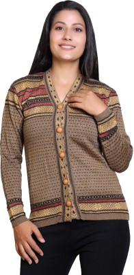 Grand Line Polka Print V Neck Casual Women Gold, Brown Sweater