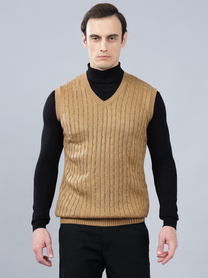 CANTABIL Self Design V Neck Casual Men Brown Sweater