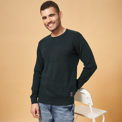 PEOPLE Self Design Round Neck Casual Men Blue Sweater
