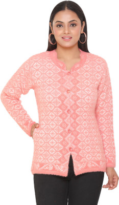 PIPASA WOMEN Checkered Collared Neck Casual Women Pink, White Sweater