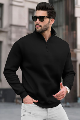 TRIPR Solid Collared Neck Casual Men Black Sweater