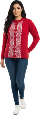 Kriti Striped Round Neck Casual Women Red Sweater