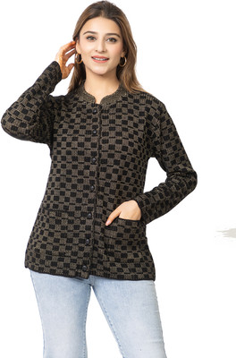 TWENTY ME Printed Mandarin Neck Casual Women Black, Brown Sweater