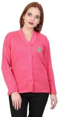 CRAFTWELL Solid V Neck Casual Women Pink Sweater