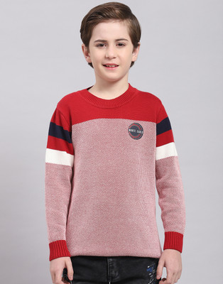 MONTE CARLO Self Design Round Neck Casual Boys Red Sweater