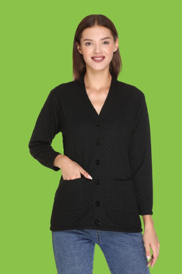 jorden4u Solid V Neck Casual Women Black Sweater