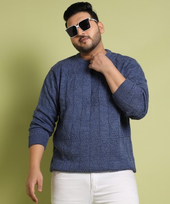 Instafab Plus Solid Round Neck Casual Men Blue Sweater