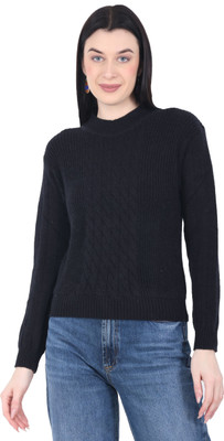 HITTIKA Self Design Cowl Neck Casual Women Blue Sweater