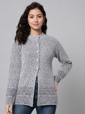 eWools Woven Round Neck Party Women Grey Sweater
