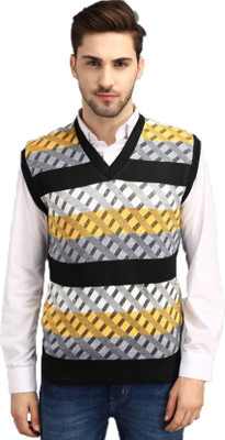 Fit N Fame Colorblock V Neck Casual Men Yellow Sweater