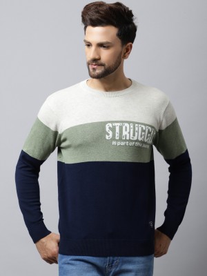 CANTABIL Colorblock Round Neck Casual Men Blue Sweater