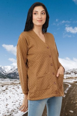 jorden4u Self Design V Neck Casual Women Brown Sweater