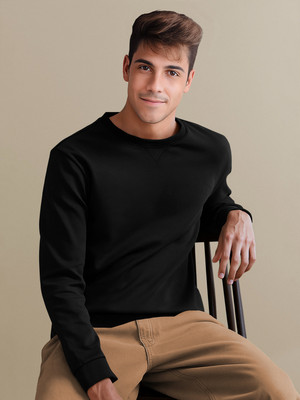TRIPR Solid Round Neck Casual Men Black Sweater