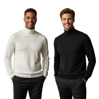GAINELL Self Design High Neck Casual Men Multicolor Sweater