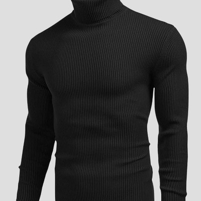 JACKBUZZ Solid High Neck Casual Women Black Sweater