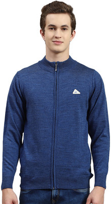 MONTE CARLO Solid Collared Neck Casual Men Blue Sweater