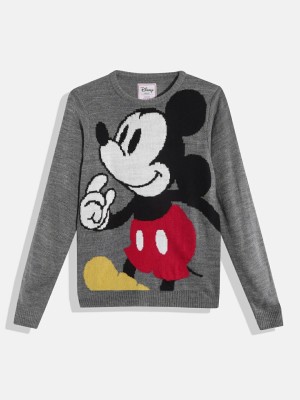 Kook N Keech Disney Teens Printed Round Neck Casual Girls Grey Sweater