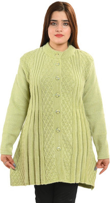 Lakshmi Self Design Collared Neck Casual Women Green Sweater