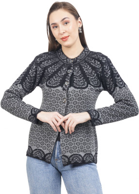 HITTIKA Self Design Round Neck Casual Women Black Sweater