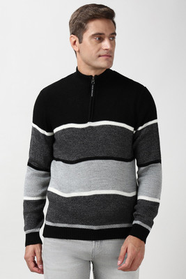 PETER ENGLAND Striped High Neck Casual Men Black, Grey Sweater