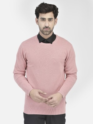 CRIMSOUNE CLUB Solid Round Neck Casual Men Pink Sweater