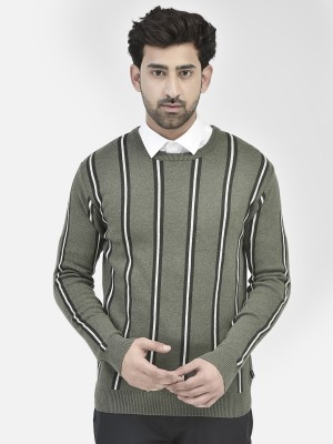 CRIMSOUNE CLUB Striped Round Neck Casual Men Green Sweater