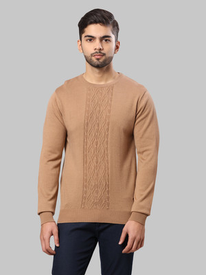 Raymond Self Design Round Neck Casual Men Beige Sweater