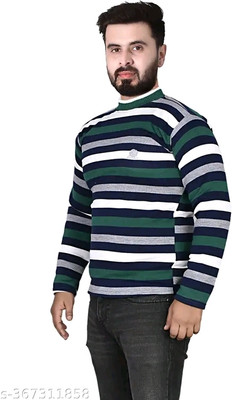Marc Laurent Striped Round Neck Casual Men Multicolor Sweater