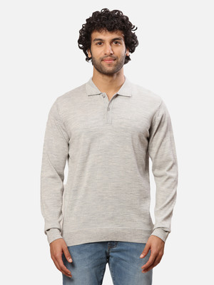 Raymond Solid Collared Neck Casual Men Grey Sweater