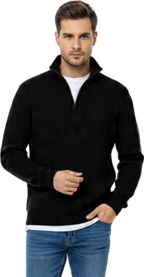 SHAUN Solid High Neck Casual Men Black Sweater