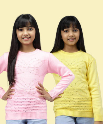ANIXA Woven Round Neck Casual Girls Multicolor Sweater