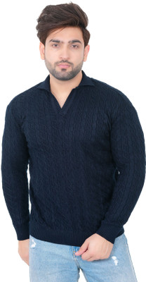 Dartline Solid High Neck Casual Men Dark Blue Sweater