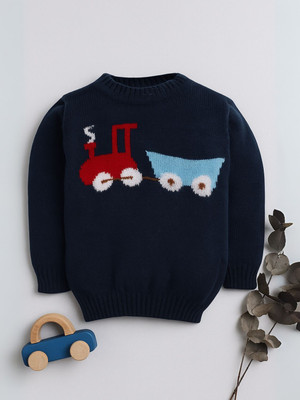 Little Angels Printed Round Neck Casual Baby Boys Blue Sweater