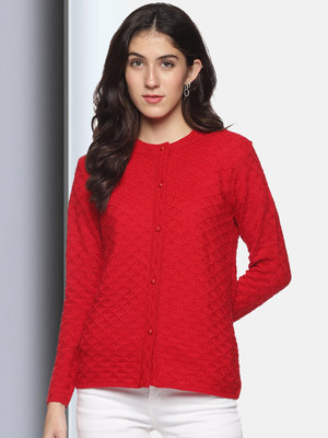 CLAPTON Self Design Round Neck Casual Women Red Sweater