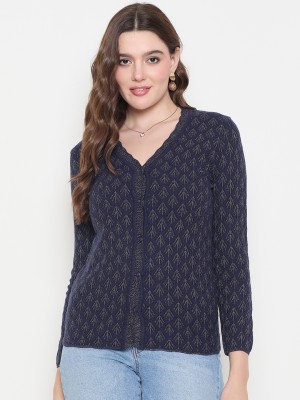 Zigo Woven V Neck Casual Women Dark Blue Sweater