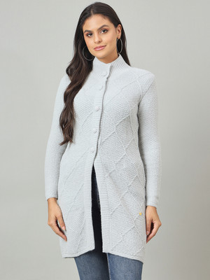 DUKE Woven High Neck Casual Women Grey Sweater