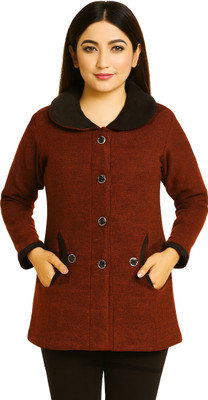 manra Solid Peter Pan Collar Casual Women Maroon Sweater